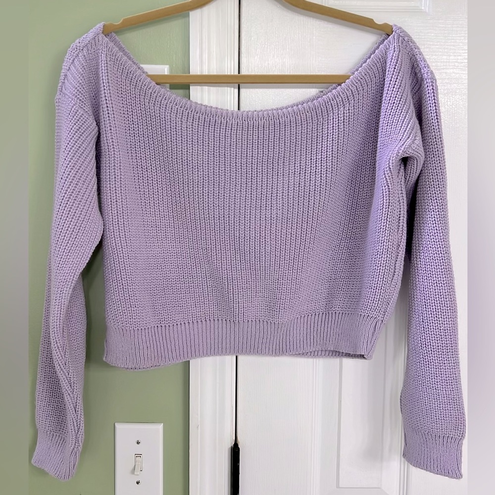 Nasty Gal Purple Off Shoulder, Cropped Sweater
